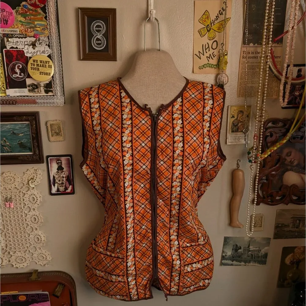 Vintage Floral Smock Apron Women's One Size Orange